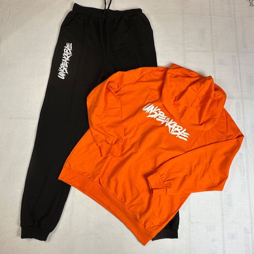 Unspeakable Youth Tracksuit Set Orange Hoodie Sweatshirt Black Sweatpants 14/16Y